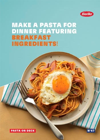 Make a pasta for dinner featuring breakfast ingredients!